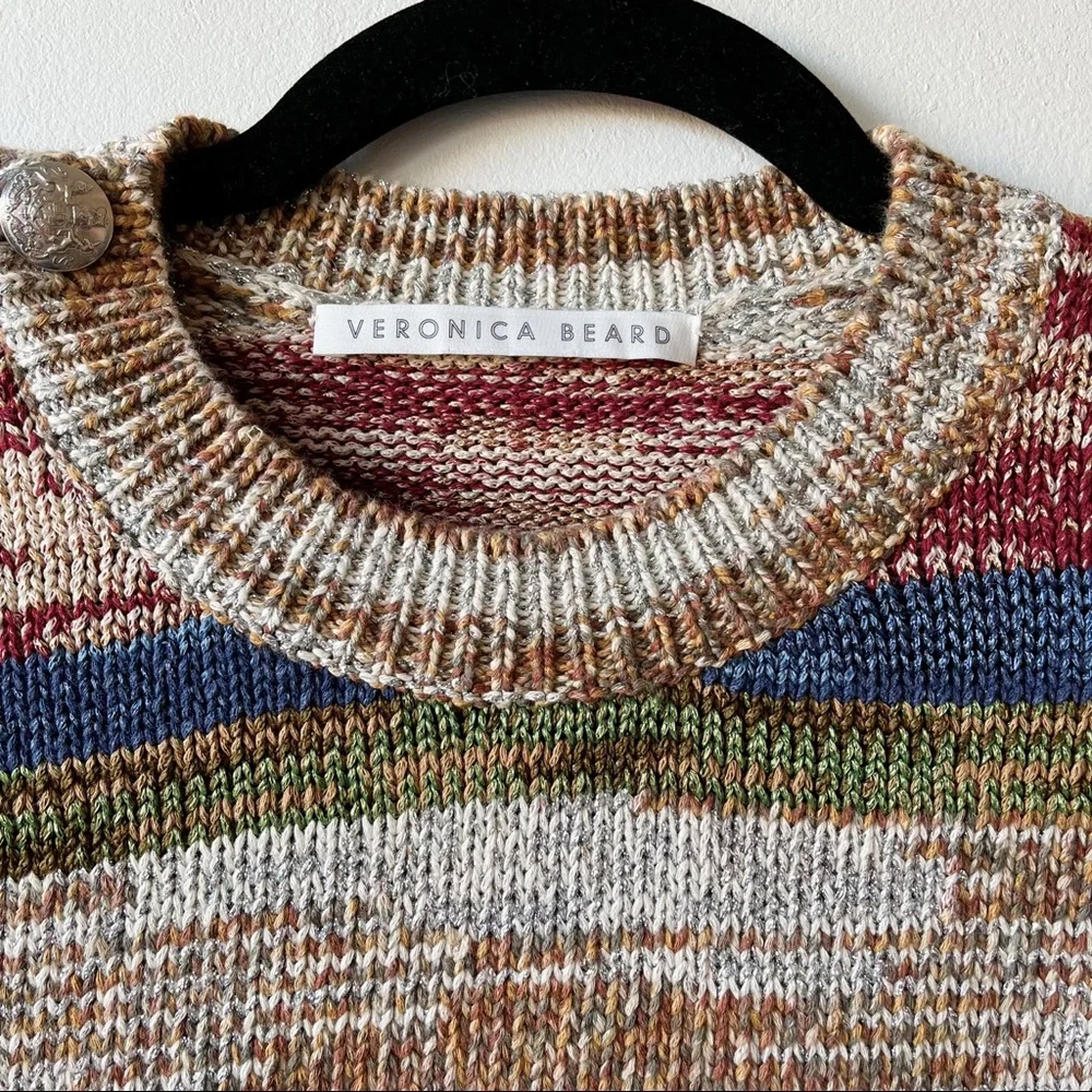 Veronica Beard Sohani Metallic Space-Dyed Cotton Sweater Size XS Shoulder Button - Picture 6 of 12